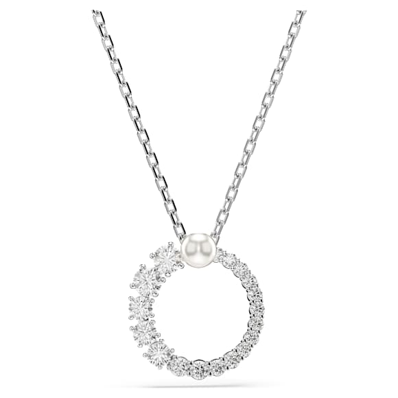 Obesek Matrix, Kristalni biser, Okrogli rez, Bel, Prevleka iz rodija - Swarovski, 5688751