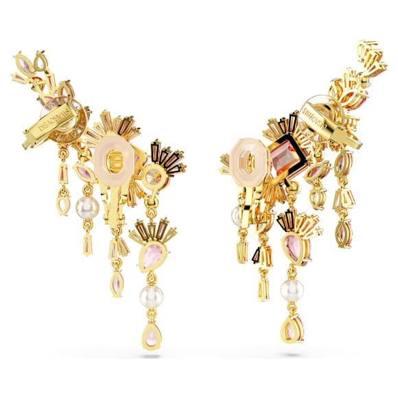 Gema Ohrclips, Verschiedene Schliffe, Chandelier, Blume, Rosa, Goldlegierungsschicht - Swarovski, 5688774