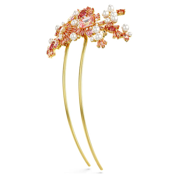 Gema 헤어 클립, 크리스털 펄, 믹스 컷, 크리스털 펄, 꽃, 핑크, 골드 톤 플래팅 - Swarovski, 5689051
