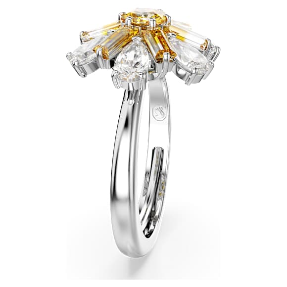 Idyllia Cocktailring, Verschiedene Schliffe, Blume, Gelb, Rhodiniert - Swarovski, 5689087