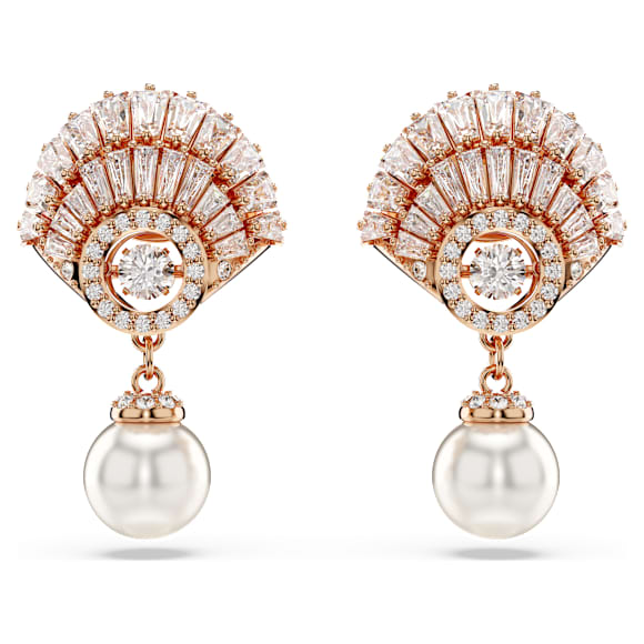 Pendants d'oreilles Idyllia, Perle de cristal, Coquillage, Blanches, Doré à l’or rose 18 carats (750/1000) - Swarovski, 5689196