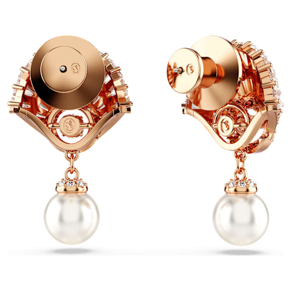 Idyllia drop earrings, Crystal pearl, Shell, White, 18K rose gold finish - Swarovski, 5689196
