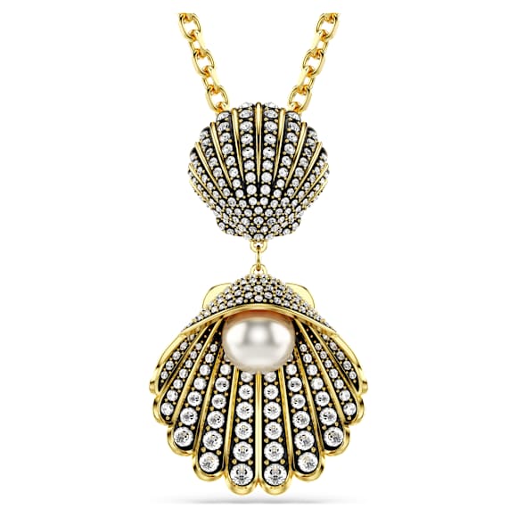 Obesek Idyllia, Kristalni biser, Mešani rezi, Školjka, Bel, PVD zlatega odtenka - Swarovski, 5689197