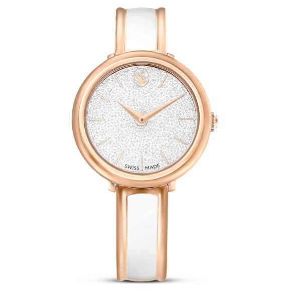 Crystalline Bangle watch, Swiss Made, Metal bracelet, White, Rose gold-tone finish - Swarovski, 5689324