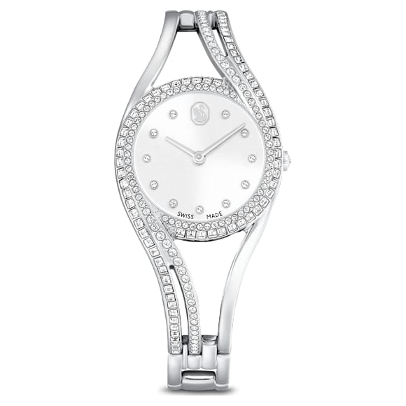 Hyperbola bangle watch, Swiss Made, Metal bracelet, Silver tone, Stainless steel - Swarovski, 5689432