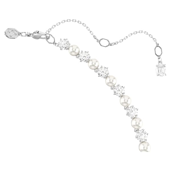 Matrix Tennis necklace, Crystal pearl, Round cut, White, Rhodium plated - Swarovski, 5689623