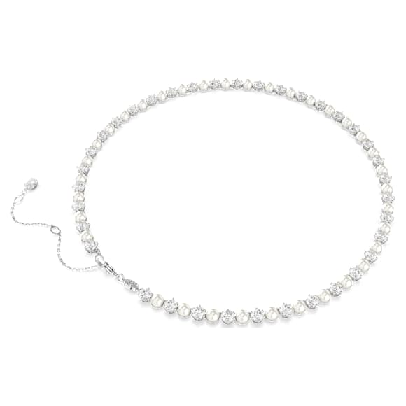 Matrix Tennis necklace, Crystal pearl, Round cut, White, Rhodium plated - Swarovski, 5689623