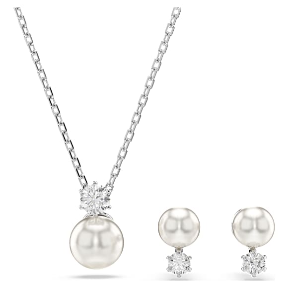 Conjunto Matrix, Crystal Pearl, Lapidação redonda, Branco, Lacado a ródio - Swarovski, 5689624