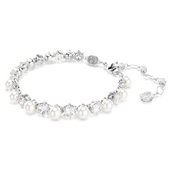 Matrix Tennis bracelet, Crystal pearl, Round cut, White, Rhodium plated - Swarovski, 5689625