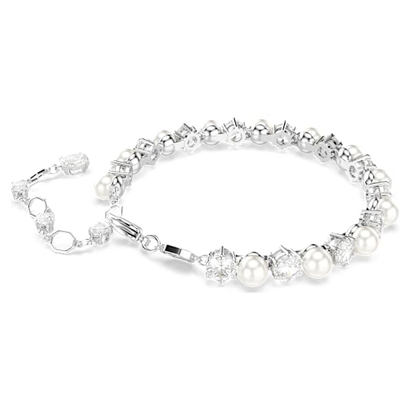 Matrix Tennis bracelet, Crystal pearl, Round cut, White, Rhodium plated - Swarovski, 5689625