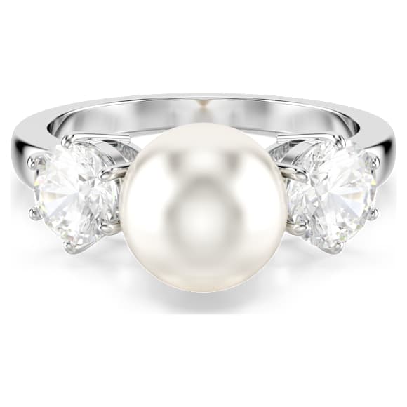 Matrix cocktail ring, Crystal pearl, Round cut, White, Rhodium plated - Swarovski, 5689627