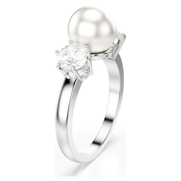 Matrix cocktail ring, Crystal pearl, Round cut, White, Rhodium plated - Swarovski, 5689627