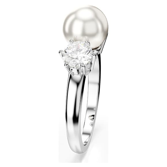 Matrix cocktail ring, Crystal pearl, Round cut, White, Rhodium plated - Swarovski, 5689627