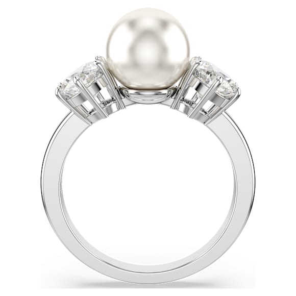 Matrix cocktail ring, Crystal pearl, Round cut, White, Rhodium plated - Swarovski, 5689627
