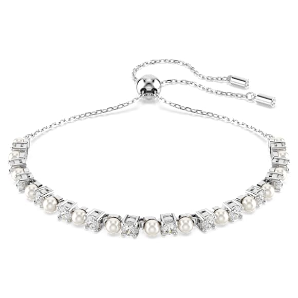Bracelete Tennis Matrix, Crystal Pearl, Lapidação redonda, Branca, Lacado a ródio - Swarovski, 5689633