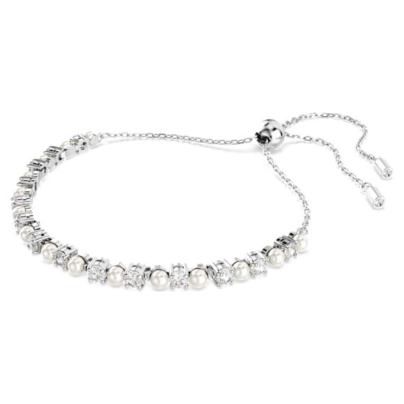 Bracelete Tennis Matrix, Crystal Pearl, Lapidação redonda, Branca, Lacado a ródio - Swarovski, 5689633