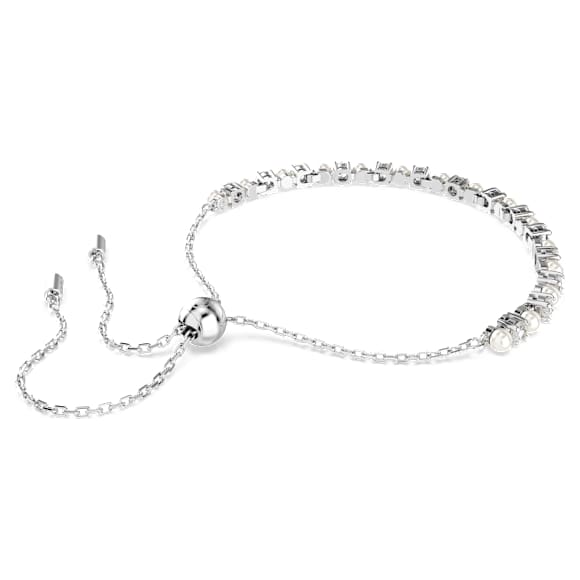 Bracelete Tennis Matrix, Crystal Pearl, Lapidação redonda, Branca, Lacado a ródio - Swarovski, 5689633