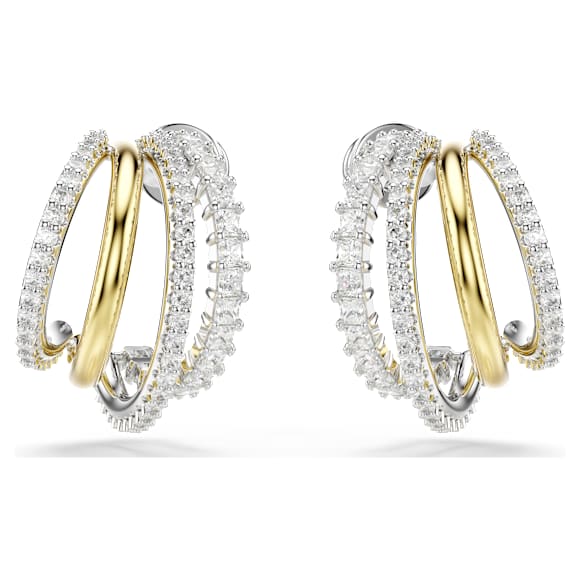 Hyperbola 후프 이어링, 믹스 컷, 미니, 화이트, 믹스 메탈 피니시 - Swarovski, 5689718