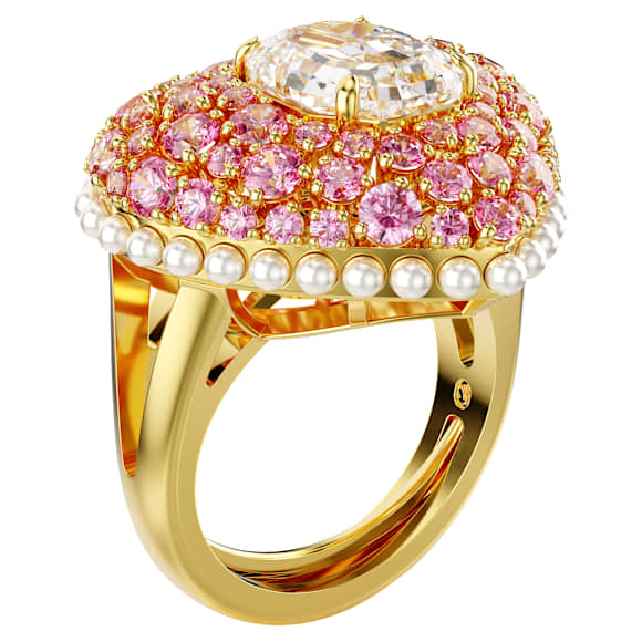 Idyllia cocktail ring, Octagon cut, Crystal pearls, Heart, Pink, Gold-tone plated - Swarovski, 5690057