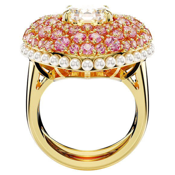 Idyllia cocktail ring, Octagon cut, Crystal pearls, Heart, Pink, Gold-tone plated - Swarovski, 5690057