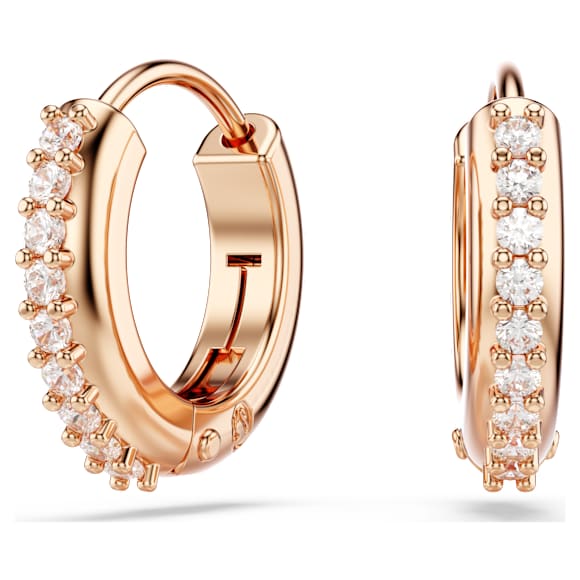 Matrix hoop earrings, Round cut, White, Rose gold-tone plated - Swarovski, 5690669