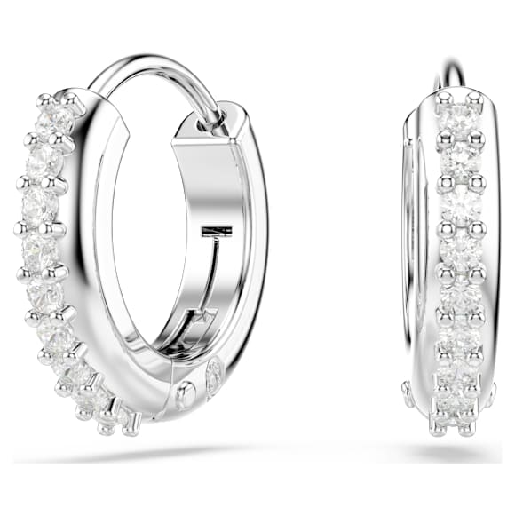 Matrix hoop earrings, Round cut, White, Rhodium plated - Swarovski, 5690670