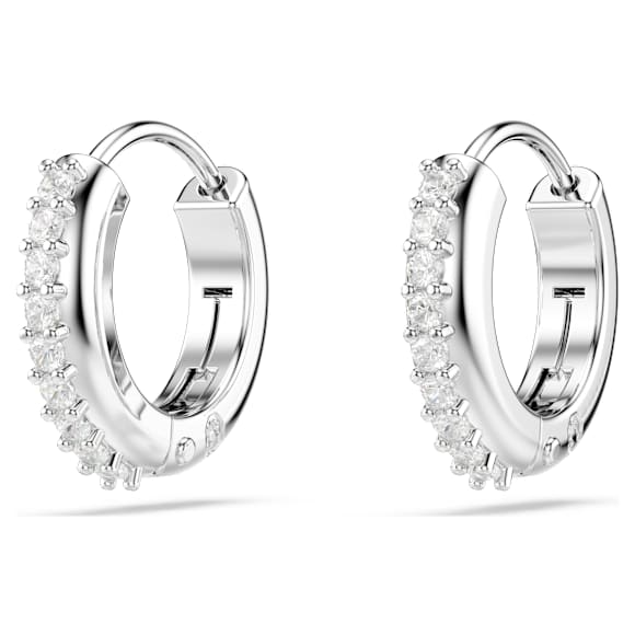 Matrix hoop earrings, Round cut, White, Rhodium plated - Swarovski, 5690670