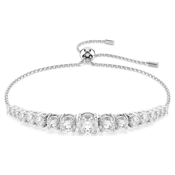 Matrix bracelet, Gradient of round cuts, White, Rhodium plated - Swarovski, 5690677