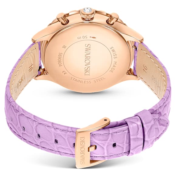 Orologio Octea Chrono, Fabbricato in Svizzera, Cinturino in pelle, Viola, Finitura in tono oro rosa - Swarovski, 5690804