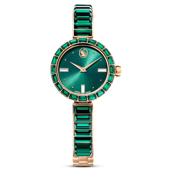 Reloj Matrix Bangle, Fabricado en Suiza, Pulsera de cristal, Verde, Acabado tono oro champán - Swarovski, 5690808
