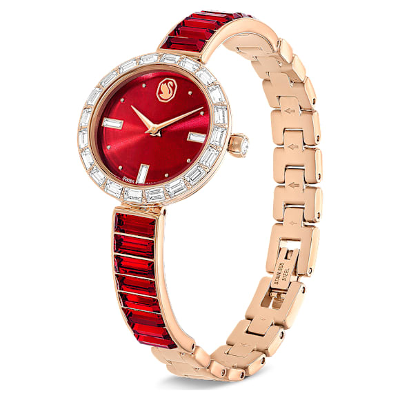 Ceas Matrix Bangle, Fabricat în Elveția, Brățară cu cristale, Roșu, Finisaj în nuanță roz-aurie - Swarovski, 5690811
