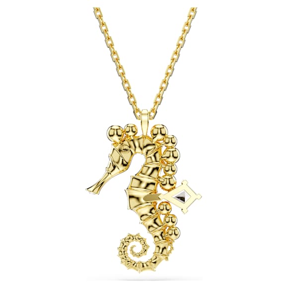 Colgante Idyllia, Crystal pearls, Caballito de mar, Blanco, Acabado en oro de 18 quilates - Swarovski, 5690874