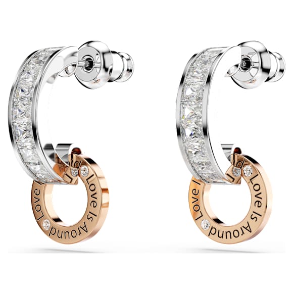 Visací náušnice Connexus, Různé výbrusy, `Love is around`, Bílá, Povrchová úprava použitím směsi kovů - Swarovski, 5691178