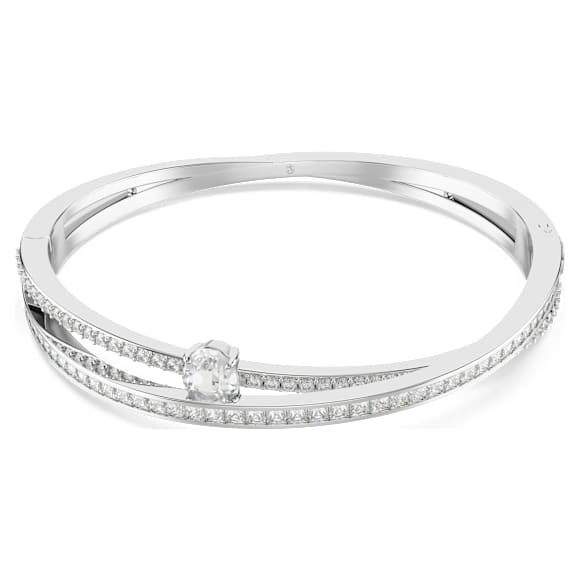 Hyperbola bangle, Mixed cuts, White, Rhodium plated - Swarovski, 5691225