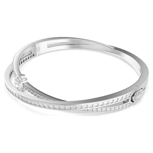 Hyperbola bangle, Mixed cuts, White, Rhodium plated - Swarovski, 5691225