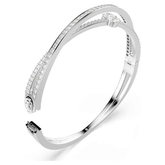 Hyperbola bangle, Mixed cuts, White, Rhodium plated - Swarovski, 5691225