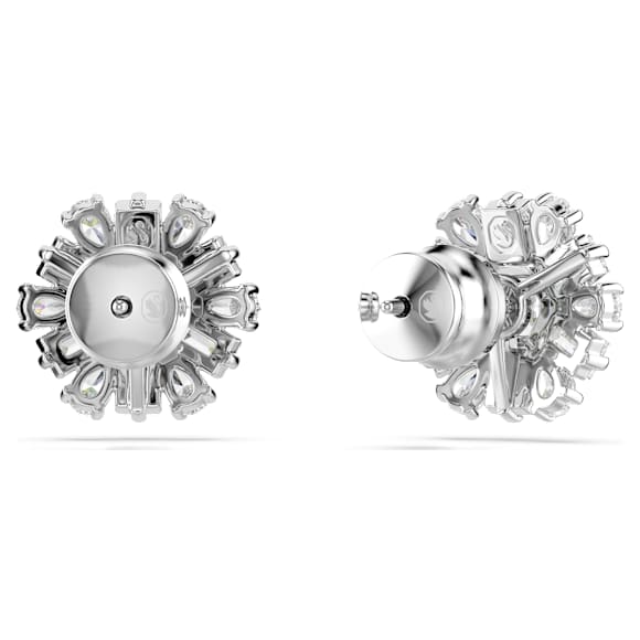 Idyllia stud earrings, Mixed cuts, Snowflake, White, Rhodium plated - Swarovski, 5691483