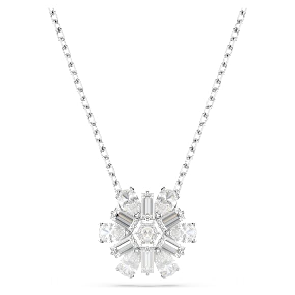 Idyllia pendant, Mixed cuts, Snowflake, White, Rhodium plated - Swarovski, 5691484