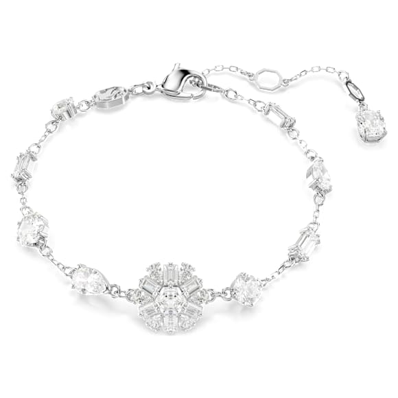 Idyllia bracelet, Mixed cuts, Snowflake, White, Rhodium plated - Swarovski, 5691485