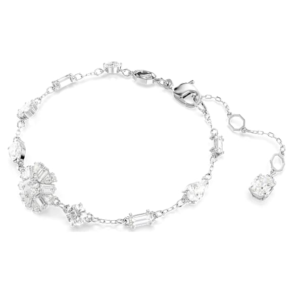 Idyllia bracelet, Mixed cuts, Snowflake, White, Rhodium plated - Swarovski, 5691485