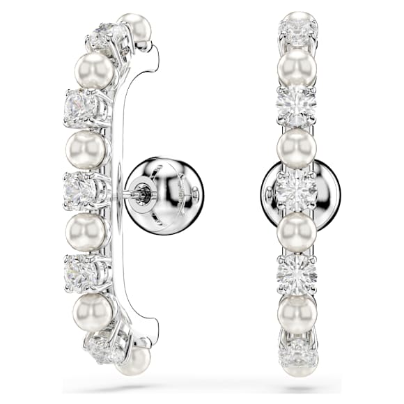 Brinco cuff Matrix, Conjunto (3), Crystal Pearl, Lapidação redonda, Branca, Lacado a ródio - Swarovski, 5691715