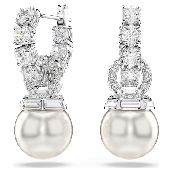 Matrix 드롭 이어링, 크리스털 펄, 라운드 컷, 화이트, 로듐 플래팅 - Swarovski, 5691716