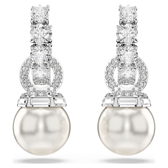 Matrix 드롭 이어링, 크리스털 펄, 라운드 컷, 화이트, 로듐 플래팅 - Swarovski, 5691716
