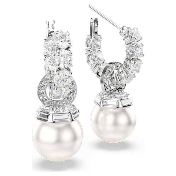 Matrix 드롭 이어링, 크리스털 펄, 라운드 컷, 화이트, 로듐 플래팅 - Swarovski, 5691716