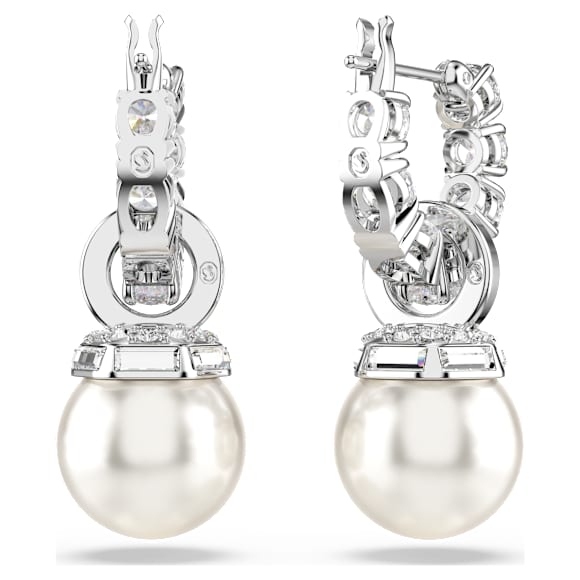 Orecchini pendenti Matrix, Crystal Pearl, Taglio Round, Bianchi, Placcato rodio - Swarovski, 5691716