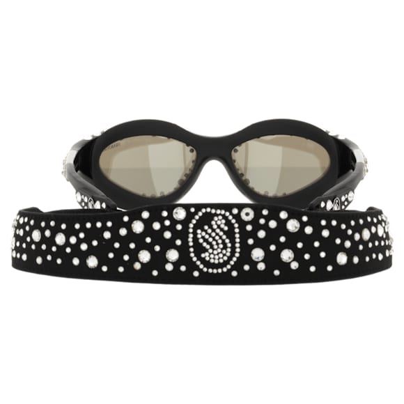 แว่นกันแดดพร้อมสายคล้อง, รูปทรงแว่นตาว่ายน้ำ, สีดำ - Swarovski, 5691733