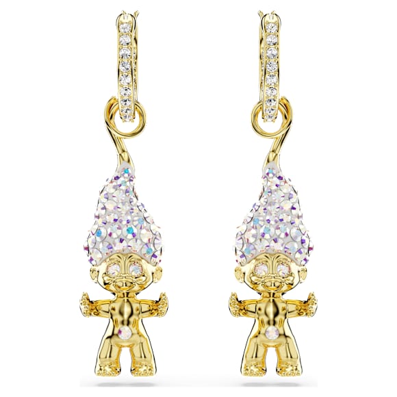 Good Luck Trolls drop earrings, Troll, White, Gold-tone plated - Swarovski, 5691944