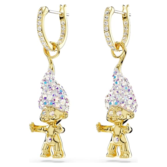 Good Luck Trolls drop earrings, Troll, White, Gold-tone plated - Swarovski, 5691944