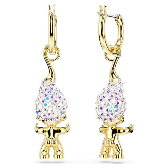 Good Luck Trolls drop earrings, Troll, White, Gold-tone plated - Swarovski, 5691944
