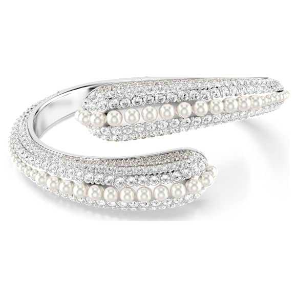 Sublima cuff, Crystal pearl, Round cut, White, Rhodium plated - Swarovski, 5692106